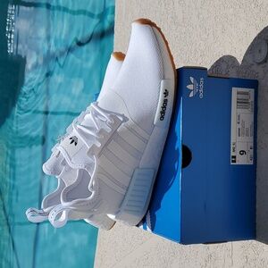 Adidas NMDR1 White with gum bottoms sneakers Brand New, never worn